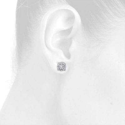 Pre-owned Jfl Diamonds & Timepieces 10k White Gold Diamond Circle Flower Studs Cluster Mini 5.35mm Earrings 0.13 Ct.