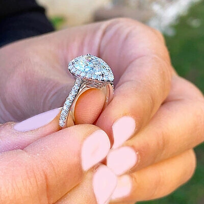 Pre-owned Knr Gia Certified 14k Solid White Gold Pear Cut Diamond Engagement Rings 2.50ctw