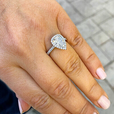 Pre-owned Knr Gia Certified 14k Solid White Gold Pear Cut Diamond Engagement Rings 2.50ctw