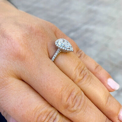Pre-owned Knr Gia Certified 14k Solid White Gold Pear Cut Diamond Engagement Rings 2.50ctw