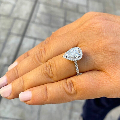 Pre-owned Knr Gia Certified 14k Solid White Gold Pear Cut Diamond Engagement Rings 2.50ctw