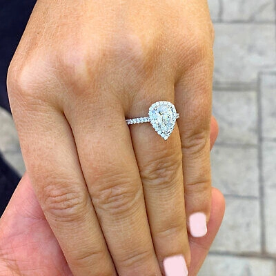 Pre-owned Knr Gia Certified 14k Solid White Gold Pear Cut Diamond Engagement Rings 2.50ctw