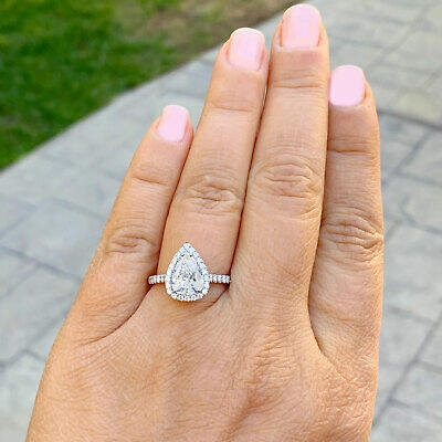 Pre-owned Knr Gia Certified 14k Solid White Gold Pear Cut Diamond Engagement Rings 2.50ctw
