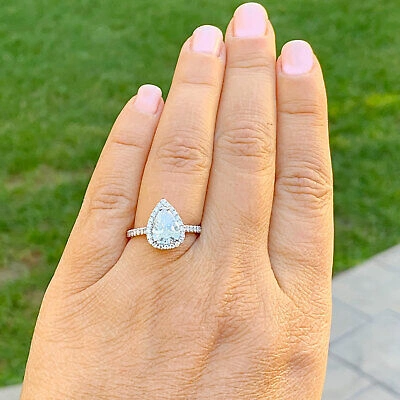 Pre-owned Knr Gia Certified 14k Solid White Gold Pear Cut Diamond Engagement Rings 2.50ctw