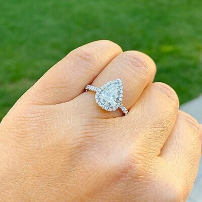 Pre-owned Knr Gia Certified 14k Solid White Gold Pear Cut Diamond Engagement Rings 2.50ctw