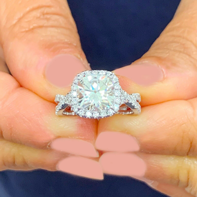 Pre-owned Knr Gia Certified 14k Solid White Gold Cushion Cut Diamond Engagement Rings 2.65ctw