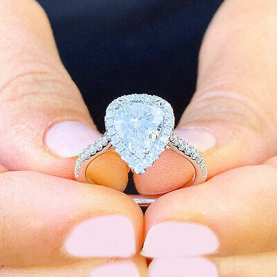 Pre-owned Knr Gia Certified 14k Solid White Gold Pear Cut Diamond Engagement Rings 2.50ctw