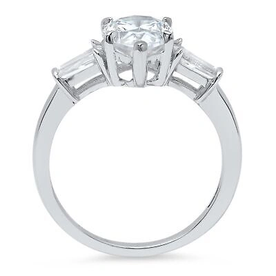 Pre-owned Pucci 2.5 Pear Baguette 3stone Synthetic Moissanite Bridal Statement Ring 14k Gold In White/colorless