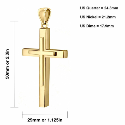 Pre-owned Us Jewels Men's Xl Heavy Solid 2in 10k Yellow Gold Christian Cross Pendant, 50mm
