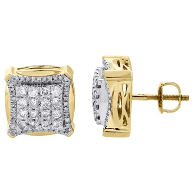 Pre-owned Jfl Diamonds & Timepieces 10k Yellow Gold Diamond Tier Double Halo Frame Studs Square Pave Earring 0.99 Ct In White