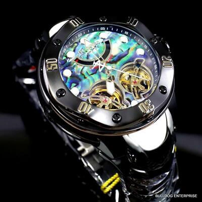 Pre-owned Invicta Reserve Kraken Abalone Double Open Heart Automatic Black Steel Watch