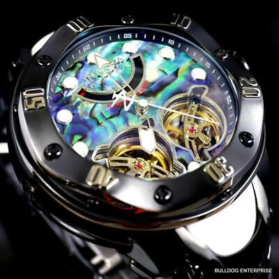 Pre-owned Invicta Reserve Kraken Abalone Double Open Heart Automatic Black Steel Watch