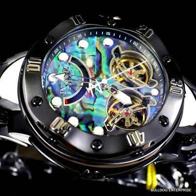 Pre-owned Invicta Reserve Kraken Abalone Double Open Heart Automatic Black Steel Watch