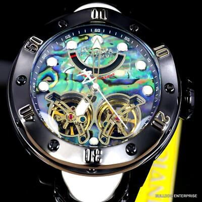 Pre-owned Invicta Reserve Kraken Abalone Double Open Heart Automatic Black Steel Watch