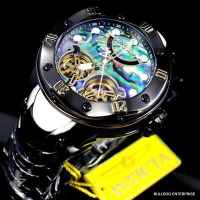 Pre-owned Invicta Reserve Kraken Abalone Double Open Heart Automatic Black Steel Watch