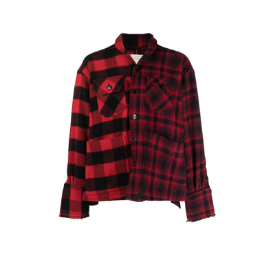 Shop Greg Lauren And Black Checked Wool Shirt - Men's - Wool/cotton In Red