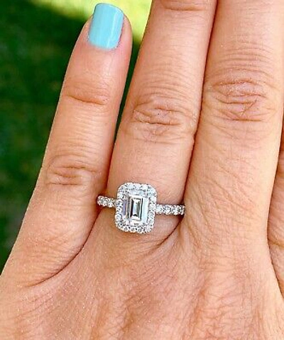 Pre-owned Knr Gia Certified 14k Solid White Gold Emerald Cut Diamond Engagement Ring 2.90ctw