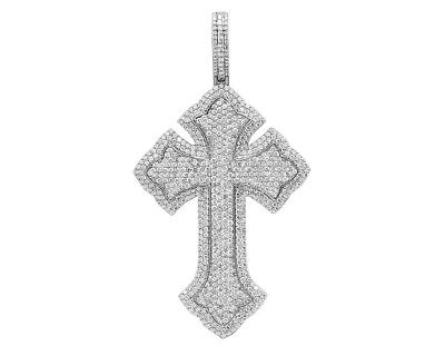 Pre-owned Jewelry Unlimited 10k White Gold Real Diamond Designer Gothic Cross Pendant 9.3ct 3.75"