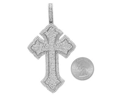 Pre-owned Jewelry Unlimited 10k White Gold Real Diamond Designer Gothic Cross Pendant 9.3ct 3.75"