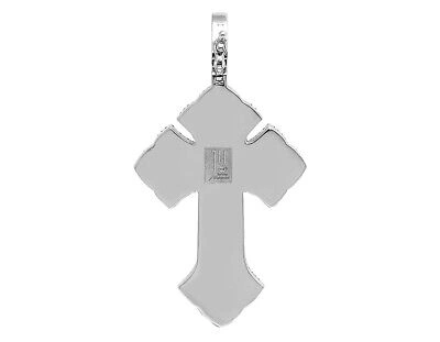 Pre-owned Jewelry Unlimited 10k White Gold Real Diamond Designer Gothic Cross Pendant 9.3ct 3.75"
