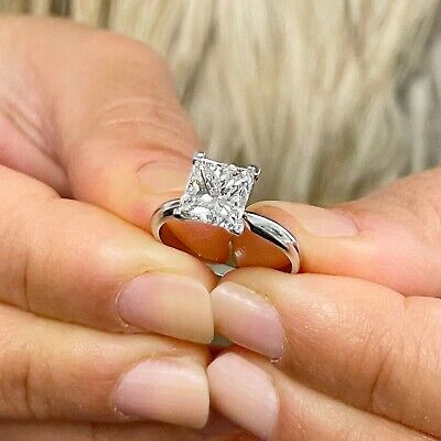 Pre-owned Halo 14k Solid White Gold Princess Cut Diamond Engagement Ring Solitaire Bridal 2.0 In White/colorless