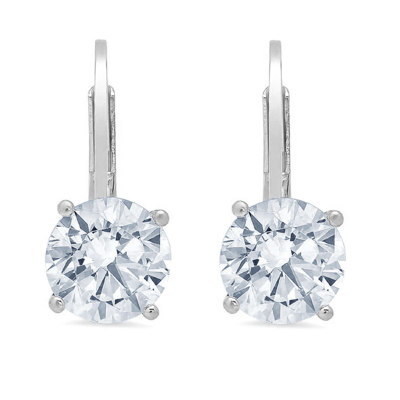 Pre-owned Pucci 4 Round Solitaire Classic Drop Dangle Natural Aquamarine Earrings 14k White Gold