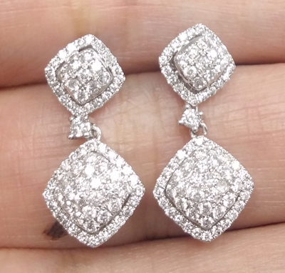 Pre-owned Handmade 1.00ct Natural Round Diamond Cluster Dangle Earrings In 14k Gold 24mm In White