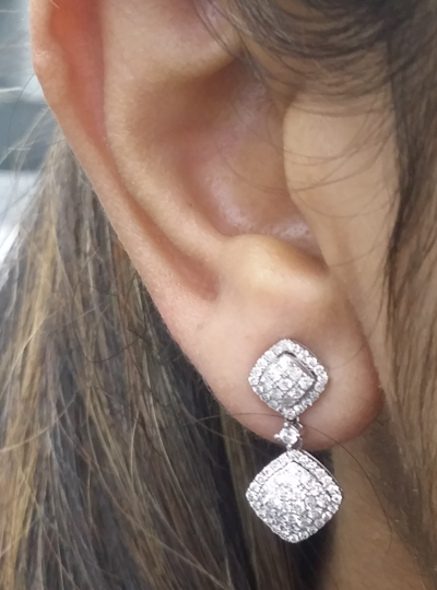 Pre-owned Handmade 1.00ct Natural Round Diamond Cluster Dangle Earrings In 14k Gold 24mm In White