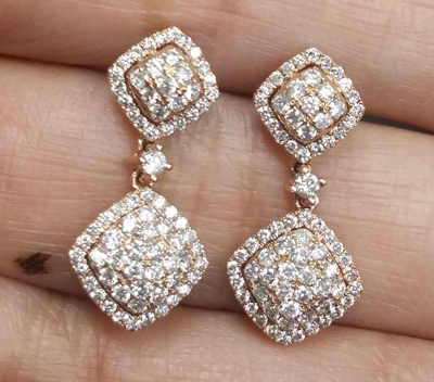 Pre-owned Handmade 1.00ct Natural Round Diamond Cluster Dangle Earrings In 14k Gold 24mm In White