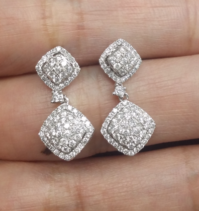 Pre-owned Handmade 1.00ct Natural Round Diamond Cluster Dangle Earrings In 14k Gold 24mm In White