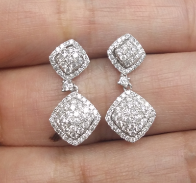 Pre-owned Handmade 1.00ct Natural Round Diamond Cluster Dangle Earrings In 14k Gold 24mm In White