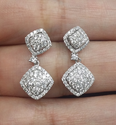 Pre-owned Handmade 1.00ct Natural Round Diamond Cluster Dangle Earrings In 14k Gold 24mm In White