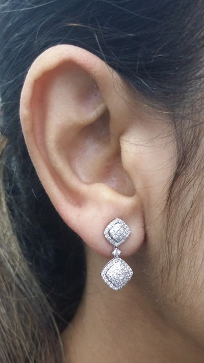 Pre-owned Handmade 1.00ct Natural Round Diamond Cluster Dangle Earrings In 14k Gold 24mm In White