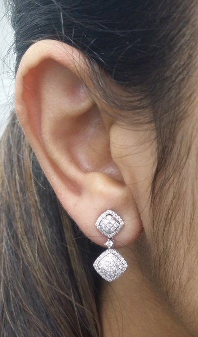Pre-owned Handmade 1.00ct Natural Round Diamond Cluster Dangle Earrings In 14k Gold 24mm In White