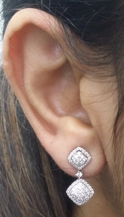 Pre-owned Handmade 1.00ct Natural Round Diamond Cluster Dangle Earrings In 14k Gold 24mm In White