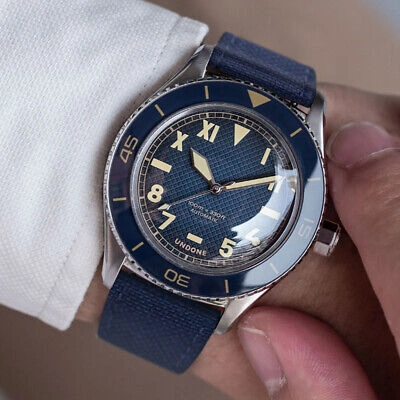 Pre-owned Undone Basecamp Cali Vintage Automatic Steel Blue Fabric Men's Watch