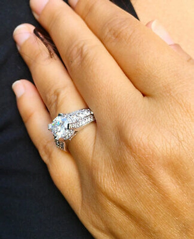 Pre-owned Knr Gia Certified 14k Solid White Gold Round Cut Diamond Engagement Rings 2.70ctw