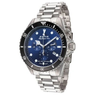 Pre-owned Edox 10238 3nm Bui Men's Skydiver Blue Quartz Watch