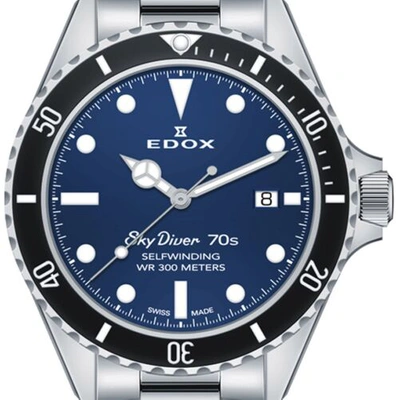 Pre-owned Edox 80112 3nm Bui Men's Skydiver Blue Dial Automatic Watch