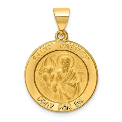 Pre-owned Pricerock 14k Yellow Gold Polished Saint Matthew "pray For Us" Religious Medal Pendant