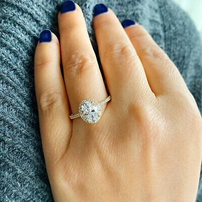 Pre-owned Knr Gia Certified 14k Solid Yellow Gold Oval Cut Diamond Engagement Rings 1.50ctw In White