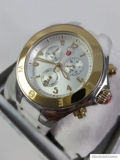 Pre-owned Michele Jelly Bean Tahitian Two Tone Gold & Silver Wheat Watch Mww12f000103