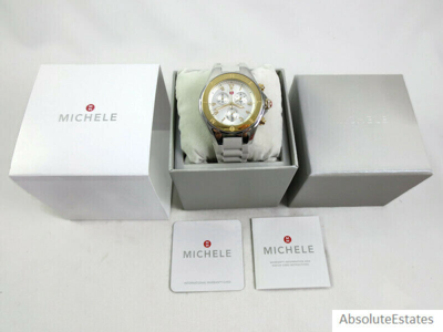 Pre-owned Michele Jelly Bean Tahitian Two Tone Gold & Silver Wheat Watch Mww12f000103