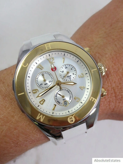 Pre-owned Michele Jelly Bean Tahitian Two Tone Gold & Silver Wheat Watch Mww12f000103