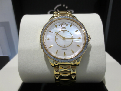 Pre-owned Gv2 By Gevril Women's 11702 Siena Diamonds Ip Gold Ip Steel Swiss Quartz Watch