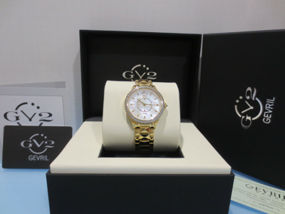 Pre-owned Gv2 By Gevril Women's 11702 Siena Diamonds Ip Gold Ip Steel Swiss Quartz Watch