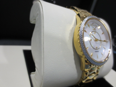 Pre-owned Gv2 By Gevril Women's 11702 Siena Diamonds Ip Gold Ip Steel Swiss Quartz Watch