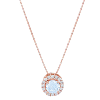PUCCI Pre-owned 1.30ct Round Pave Halo Sky Blue Topaz Pendant Necklace 18" Chain 14k Pink Gold
