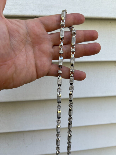 Pre-owned Iced Moissanite Men's Bullet Chain Real 925 Silver  Flooded Out Hip Hop Necklace