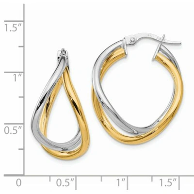 Pre-owned Versil 14k Two Tone Gold Polished Twisted Interlinked Hinged Hoop Earring Italian Gold In Yellow